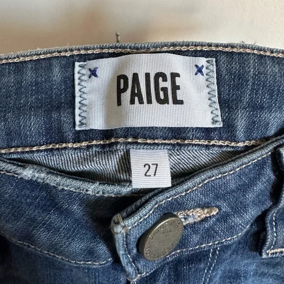 PAIGE Blue Distressed Denim Verdugo Ankle Zoey Destructed Stretchy Skinny Jeans - Picture 6 of 9